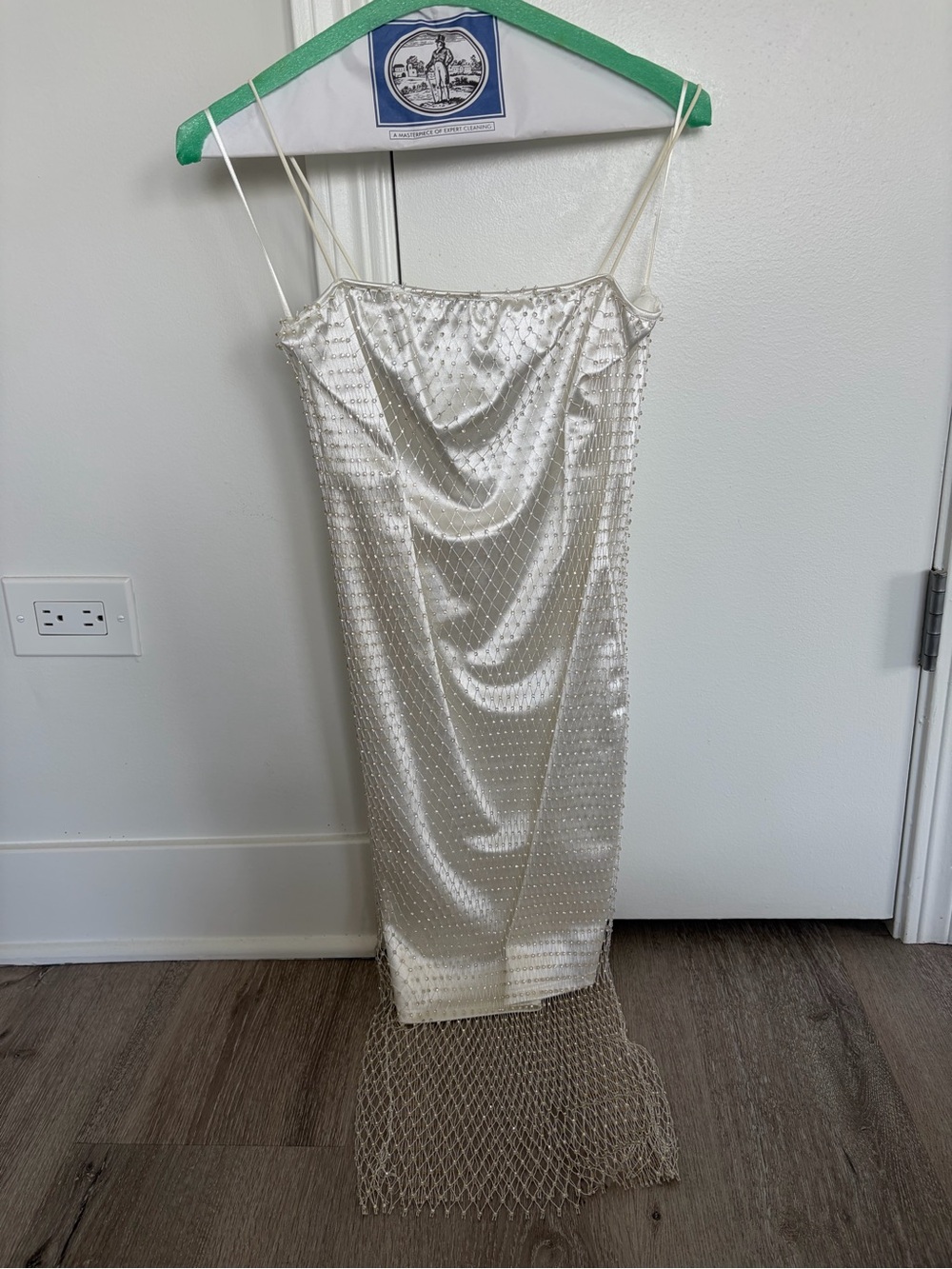 Satin Slip Dress with Rhinestone Mesh Overlay
